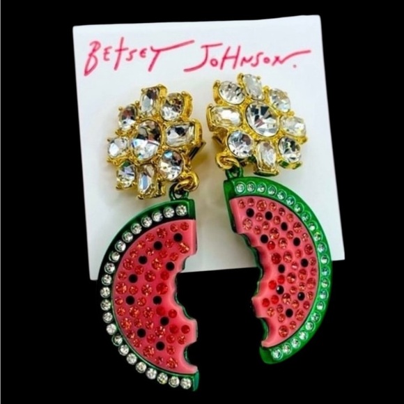 Betsey Johnson Jewelry - BETSEY JOHNSON Crystal-Accented Watermelon Slice Garden Glam Dangle Earrings NWT